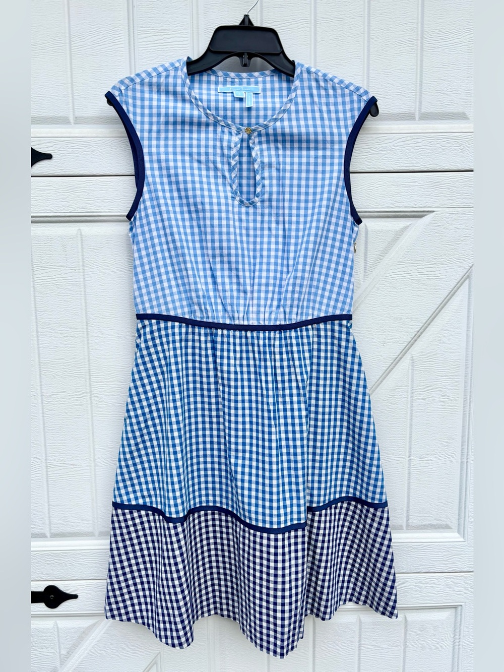 Draper James Blue Gingham Fit & Flare Cotton Dress Pockets Size 4